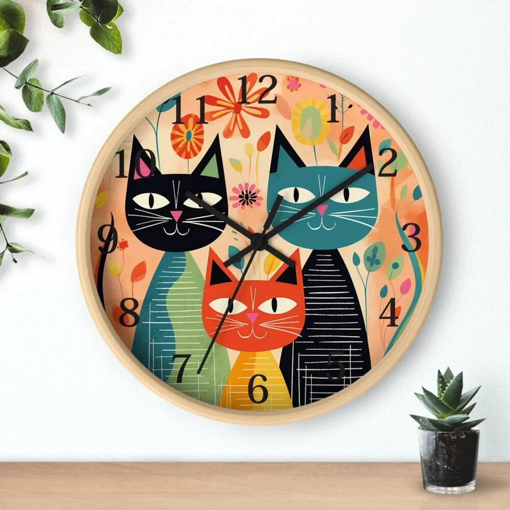 Retro Cat Clock, Vintage-Inspired Midcentury Feline Wall Clock